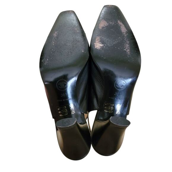 Chanel Vintage Square Toe Slingback Black CC Logo Leather Pumps Heels 6 36.5 - Picture 11 of 12